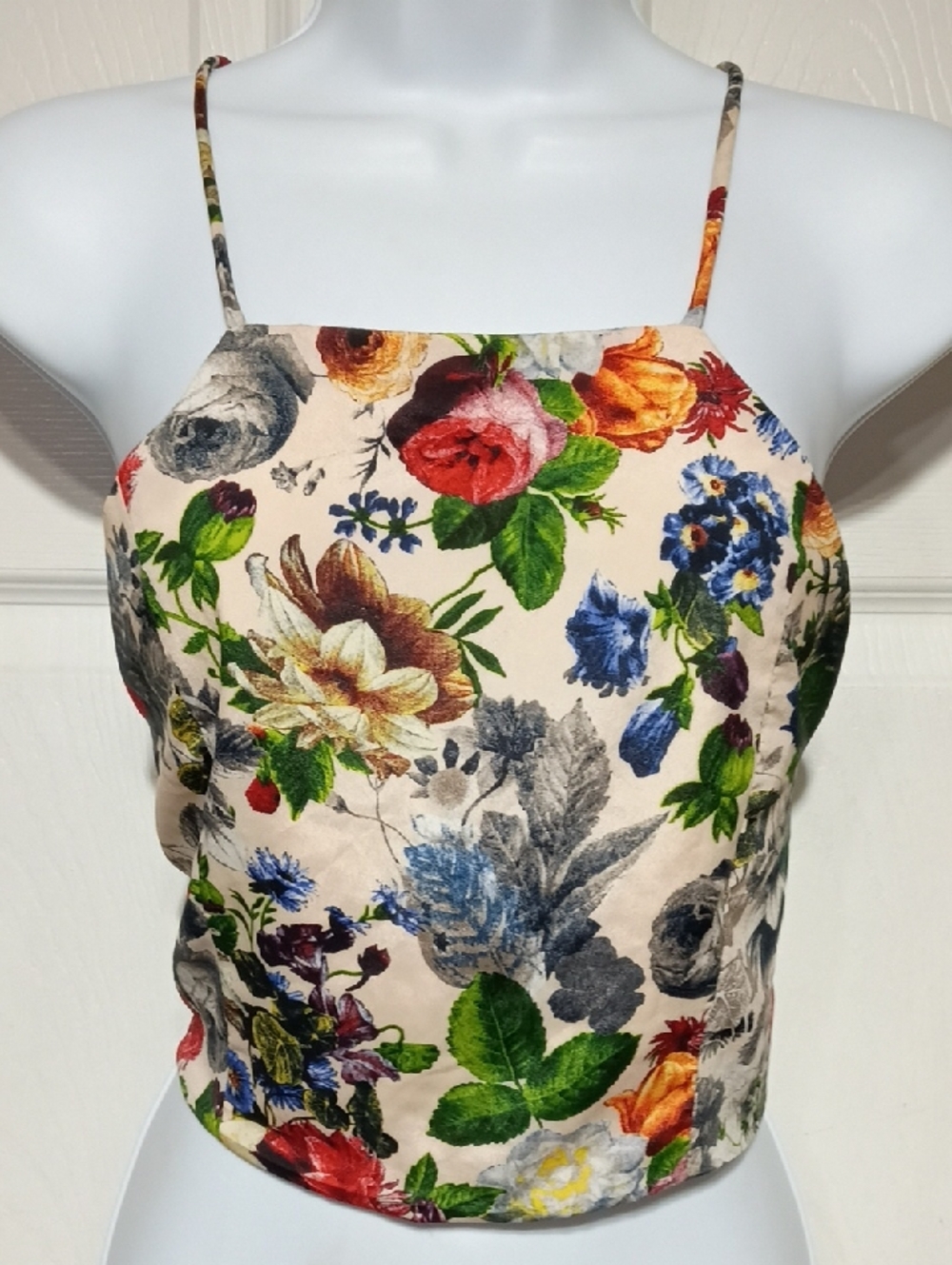 Event Floral Spaghetti Strap Crop Top - Multi Color Open Back